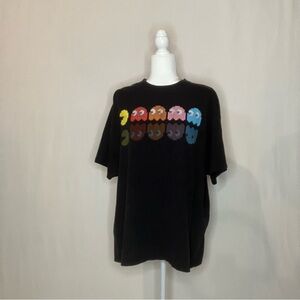 Pac-Man Black T-Shirt with Gaming Design Vintage Retro Decals Sz XL